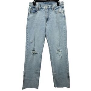 Gap Jeans Womens 27 4R 90s Loose Fit Mid Rise Light Wash Blue Denim Slit Hem